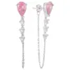 Brinco gota rosa com corrente - Imagem 1